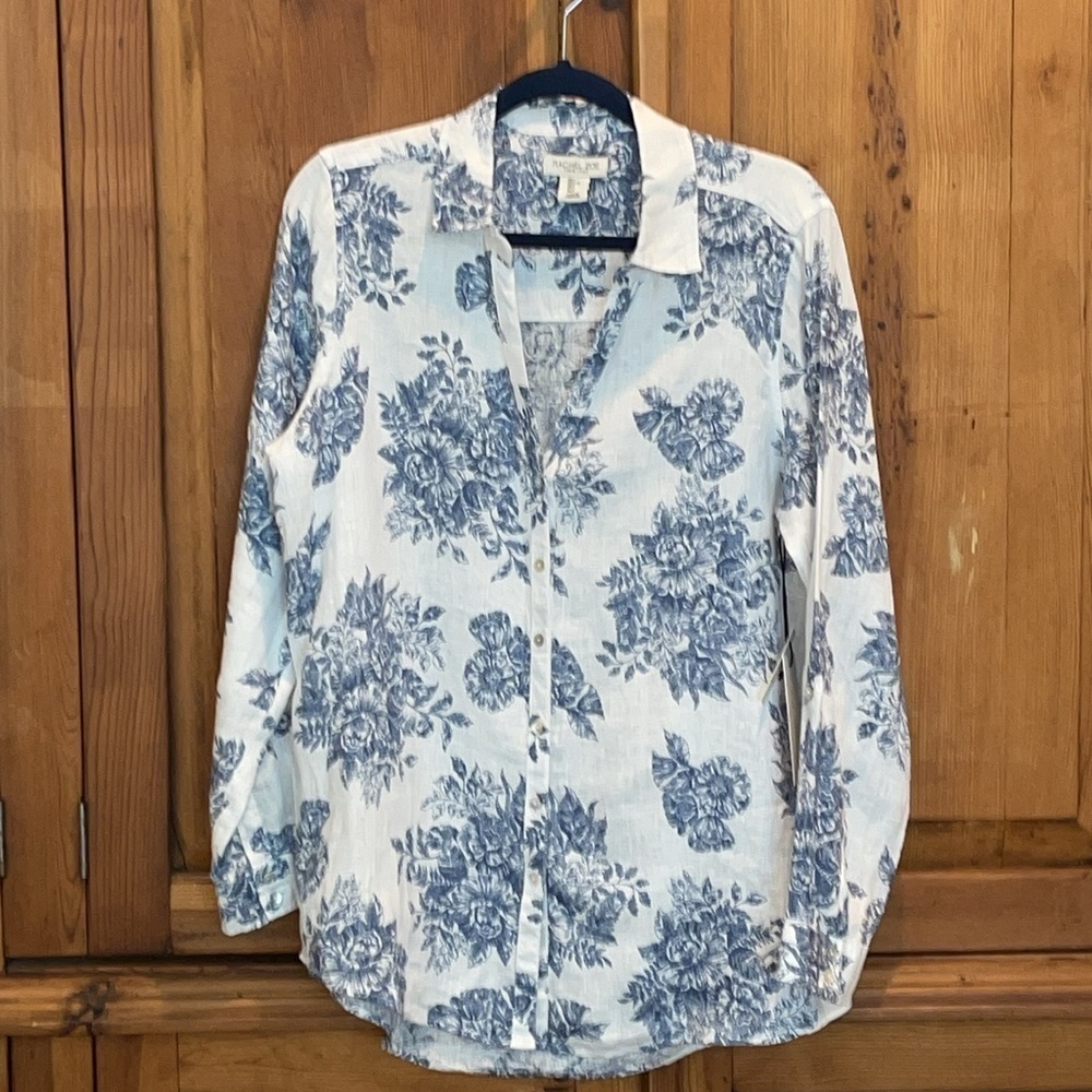 NWT Rachael Zoe Blue & White Linen Blouse Sz. L
